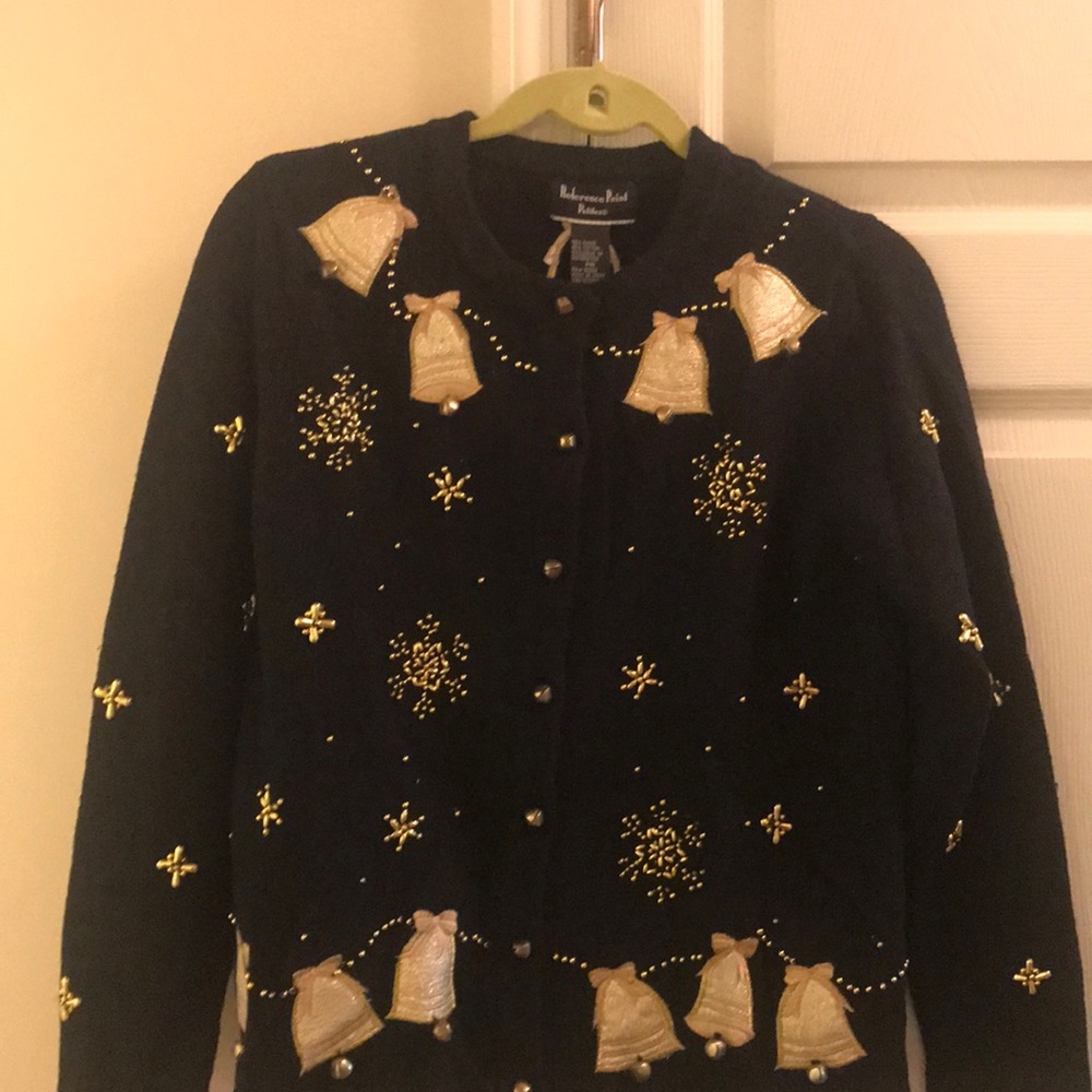 NWT Black and Gold Petite Jingle Christmas Sweater